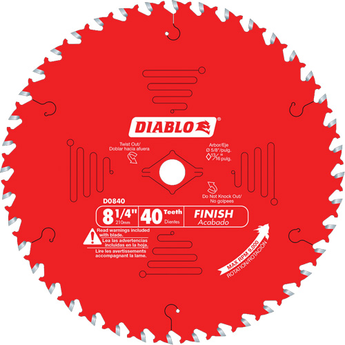Lames de scie pour entrepreneur - Lames de scie finition, 8-1/4", 40 dents, Pour Bois - Diablo D0840X