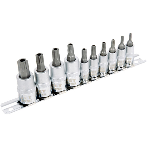 Jeu de douilles pour tournevis 1/4" & 3/8" SS1438-10TB, 10 Mcx, Torx inviolable - JET 601801