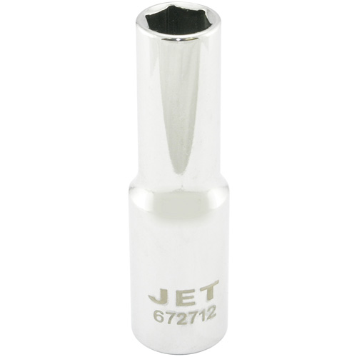 Douille chrom&eacute;e, 12 mm, Prise 1/2", 6 pans, Profond - JET 672712