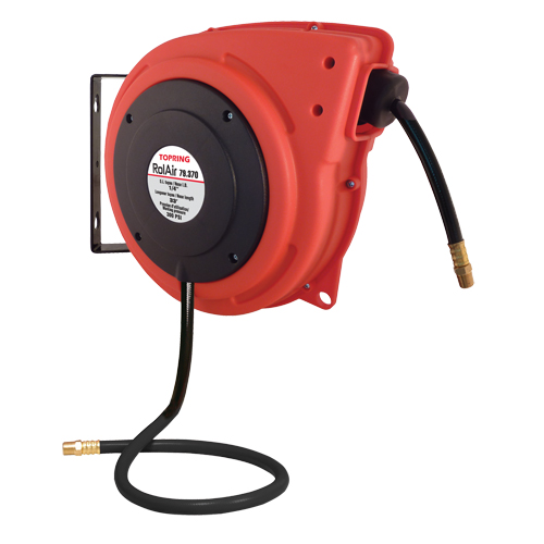 Rolair Automatic Rewind Hose Reel With PVC Hose, Air, 3/8" x 30', Single Hose, 300 psi - Topring 79.375