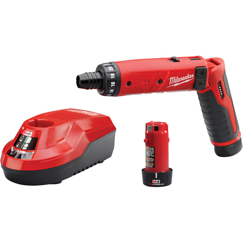 M4 Hex Screwdriver Kit, 1/4", 4 V, 44 in-lbs Max. Torque, Lithium-Ion Battery - Milwaukee 2101-22