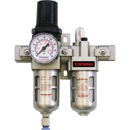 Airflo Compact Combination Units Filter/Regulator + Lubricator + Gauge, 1/4" NPT, 150 PSI Max. PSI, Modular - Topring 51.220