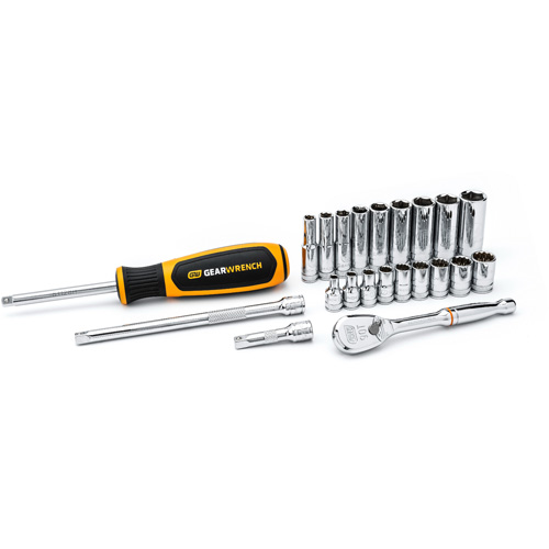 6 & 12 Point Metric Mechanics Tool Set, 22 Pcs, 1/4" Drive Size, Deep - Gearwrench 80327