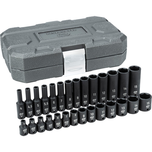 6 Point Standard and Deep Impact Metric Socket Set, 28 Pcs, Impact, 1/4" Drive Size - Gearwrench 84901