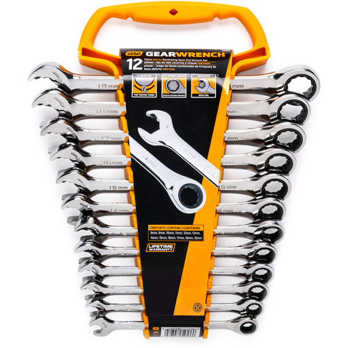 72-Tooth 12-Point Ratcheting Wrench Set, Open-Ended, 12 Pieces, Metric - Gearwrench 85597