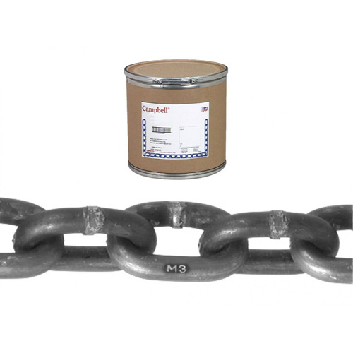 Chaîne ronde Proof Campbell, Acier &agrave; faible teneur en carbone, 1/4" x 400' (121,9 m) l, Calibre 30, Charge d'utilisation 1300 lb (0,65 tonne) - Campbell T0120400