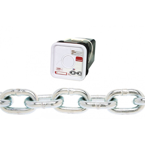 Campbell&reg; Proof Coil Chain, Low Carbon Steel, 3/8" x 45' (13.7 m) L, Grade 30, 2650 lbs. (1.325 tons) Load Capacity - Campbell T0143626