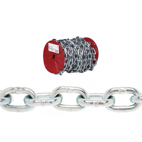 Chaîne ronde Proof Campbell, Acier &agrave; faible teneur en carbone, 3/8" x 35' (10,7 m) l, Calibre 30, Charge d'utilisation 2650 lb (1,325 tonne) - Campbell T0722327