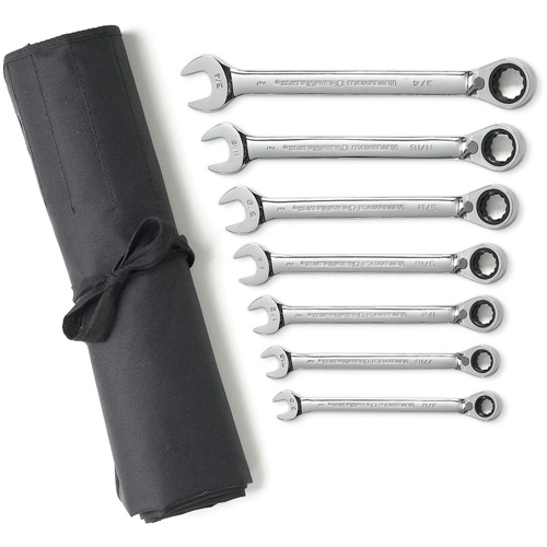 Jeu de cl&eacute;s &agrave; cliquets r&eacute;versibles SAE &agrave; 12 pans et 72 dents avec pochette &agrave; outils enroulable, Combinaison, 7 morceaux, Imp&eacute;rial - Gearwrench 9567RN