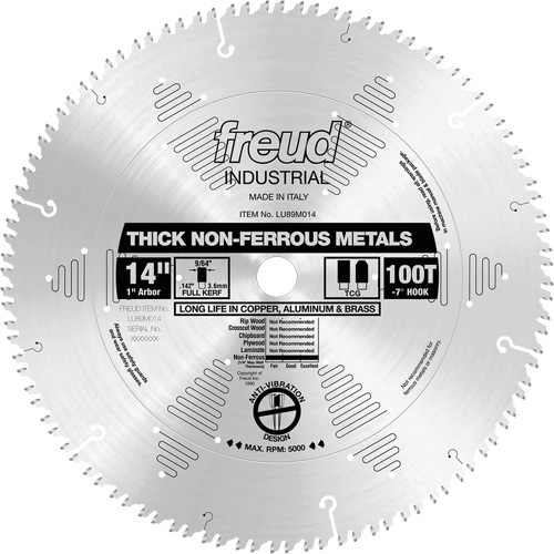 Industrial Saw Blade, 14", 100 Teeth, Non-Ferrous Use - Freud LU89M014