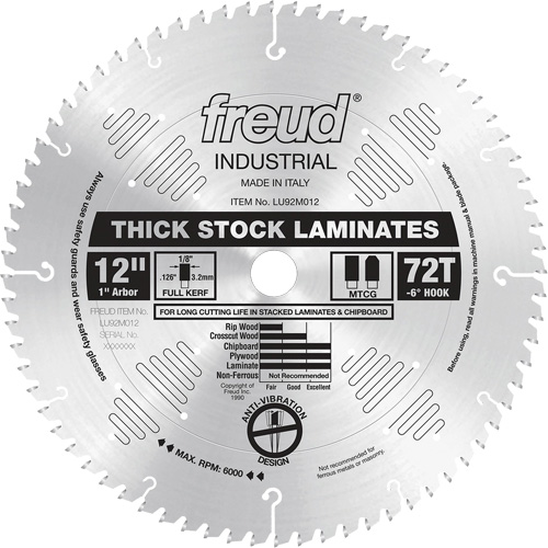 Industrial Saw Blade - Chipboard, 12", 72 Teeth, Laminate Use - Freud LU92M012