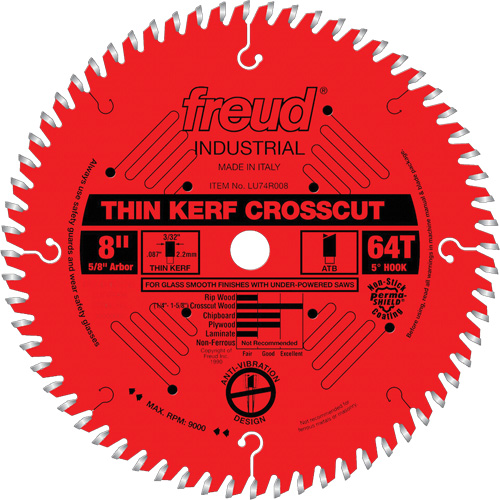 Industrial Saw Blade - Crosscut Thin Kerf, 8", 64 Teeth, Wood Use - Freud LU74R008
