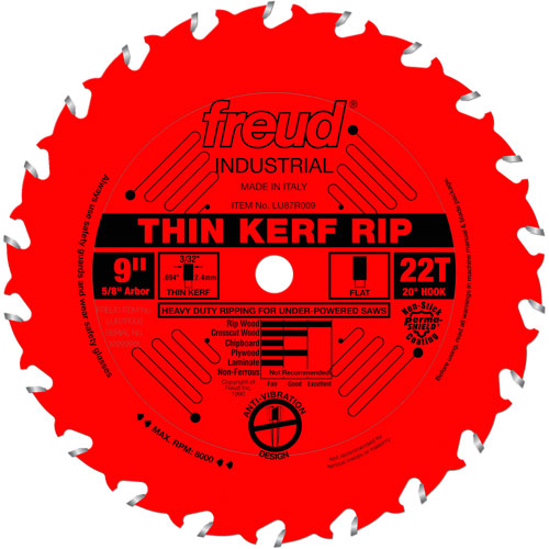 TCS Industrial Saw Blade - Rip/Crosscut Thin Kerf, 9", 22 Teeth, Wood Use - Freud LU87R009