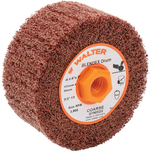 ALLSTEEL Blendex Surface Conditioning Drum, 4-1/4" Dia. x 2" W, 5/8"-11 Arbor, Coarse Grit - Walter Surface Technologies 07M322