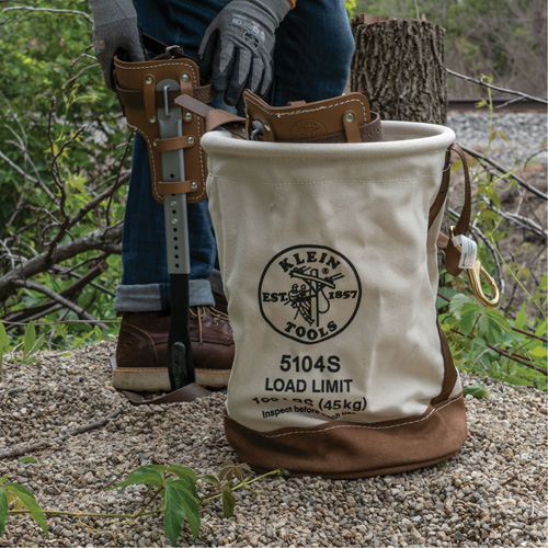 Leather-Bottom Bucket, 17" H, Canvas, White - Klein Tools 5104S