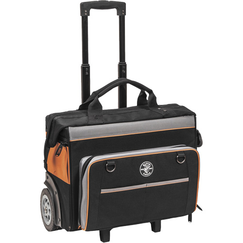 Tradesman Pro Rolling Tool Bag, Ballistic Polyester, 24 Pockets, Black/Orange - Klein Tools 55452RTB