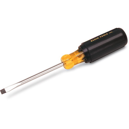 Tournevis d'&eacute;b&eacute;niste pointe plate, Tige de 1/4", Ronde, 12-11/32" lo, Prise en Coussin&eacute;e - Klein Tools 605-8