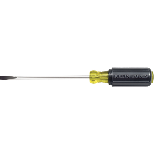 Slot Cabinet Tip Screwdriver, 1/4" Tip, Round, 10-11/32" L, Cushion Grip Handle - Klein Tools 605-6