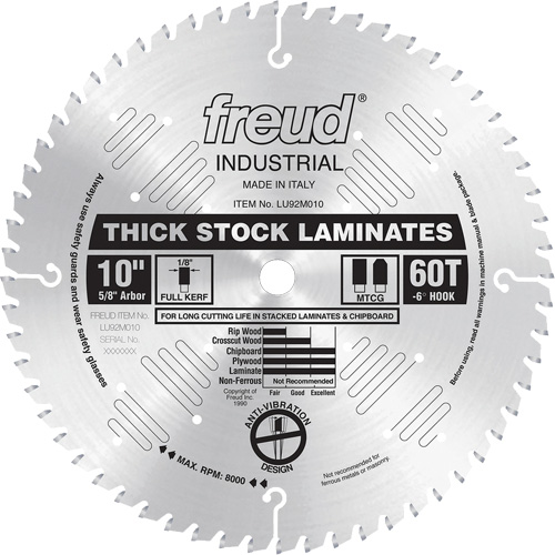 Industrial Saw Blade - Chipboard, 10", 60 Teeth, Laminate Use - Freud LU92M010