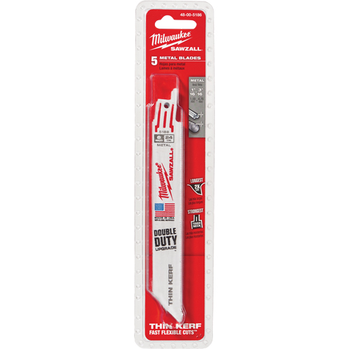 Lame Sawzall, Bim&eacute;tal, 24 Dents par pouce, 6" lo x 3/4" la - Milwaukee 48-01-2186