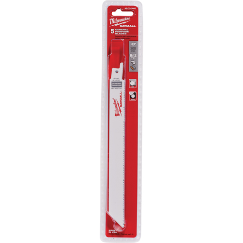 High Performance Super Sawzall&reg; Blades, Bi-Metal, 8.5 TPI, 8" L x 3/4" W - Milwaukee 48-00-5093
