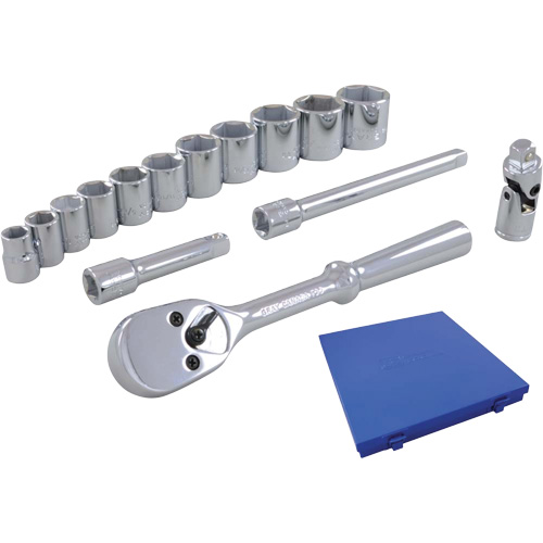 SAE Socket Set, 15 Pcs, 3/8" Drive Size - Gray Tools 25015