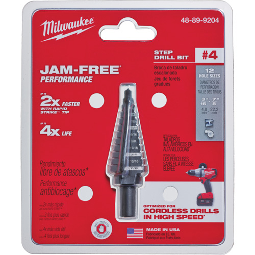 Foret &eacute;tag&eacute; no 4, 3/16" - 7/8", Incr&eacute;ments de 1/16", Acier rapide - Milwaukee 48-89-9204