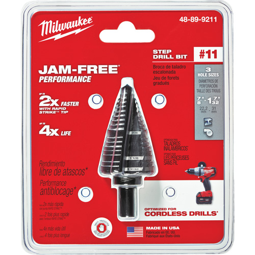 #11 Step Drill Bit, 7/8" - 1-7/32" , High Speed Steel - Milwaukee 48-89-9211