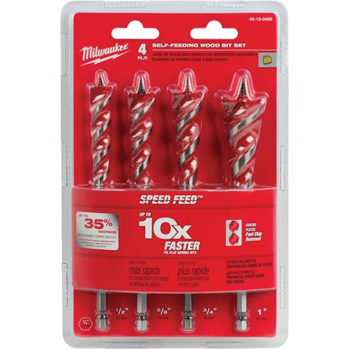 Speed Feed Wood Drill Bit Set, 4 Pieces, Steel - Milwaukee 48-13-0400