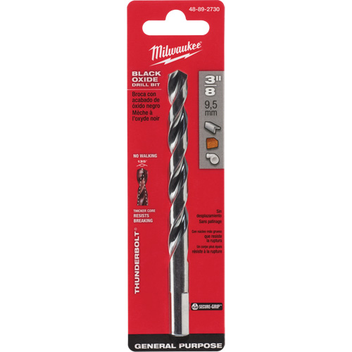 Thunderbolt&reg; Jobber Drill Bit, High Speed Steel, 3/8", 5" L, 3-5/8" Flute, 135° Point Angle - Milwaukee 48-89-2730