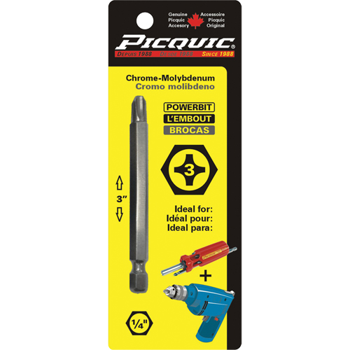 Embout, Phillips, Embout #3, Prise 1/4", Longueur 3" - Picquic 88023