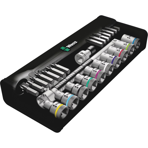Jeu de rochet m&eacute;trique en m&eacute;tal Zyklop, 28 Mcx, Prise de 1/2" - Wera Tools 05004077001
