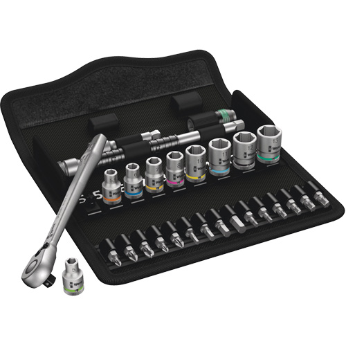 Zyklop Metric Metal Ratchet with Switch Lever Set, 28 Pcs, 1/4" Drive Size - Wera Tools 05004018001
