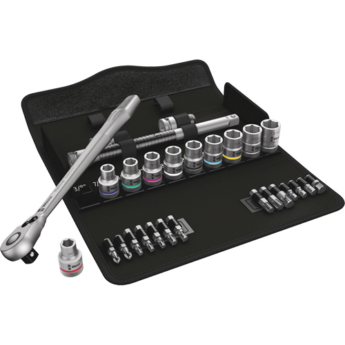Jeu de rochet imp&eacute;rial en m&eacute;tal Zyklop a/interrupteur &agrave; levier, 29 Mcx, Prise de 1/2" - Wera Tools 05004081001