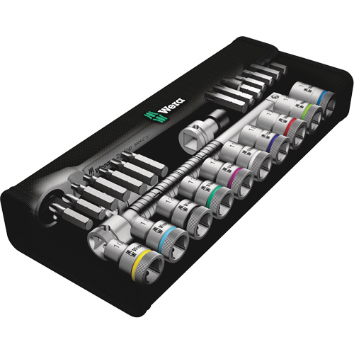 Jeu de rochet m&eacute;trique en m&eacute;tal Zyklop a/interrupteur &agrave; levier, 29 Mcx, Prise de 1/2" - Wera Tools 05004078001
