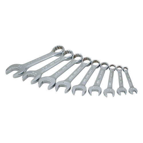Stubby Wrench Set, Combination, 9 Pieces, Imperial - Gray Tools 63809