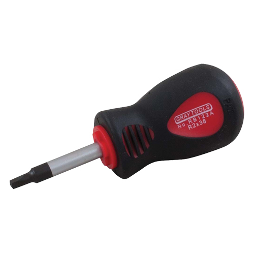 Square Recess Screwdriver, #0 Tip, Round, 4" L, Cushion Grip Handle - Gray Tools RB120A