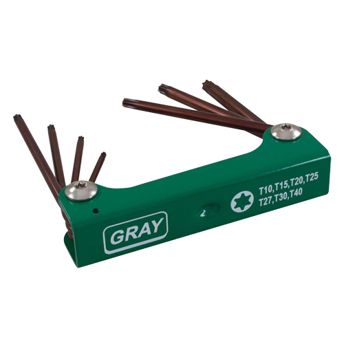Folding Hex Key Set, 7 Pcs., Torx&reg; - Gray Tools 69927