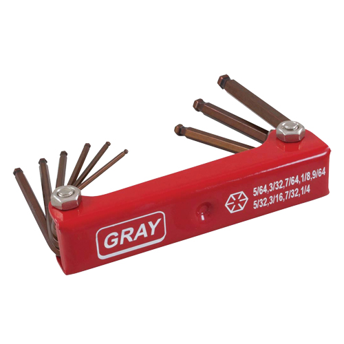 Long Ball Folding Hex Key Set, 8 Pcs., Imperial - Gray Tools 69949