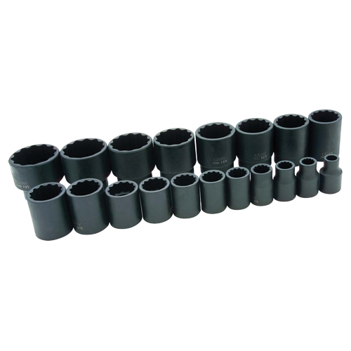 Socket Set, 19 Pcs, Impact, 1/2" Drive Size - Gray Tools 35068