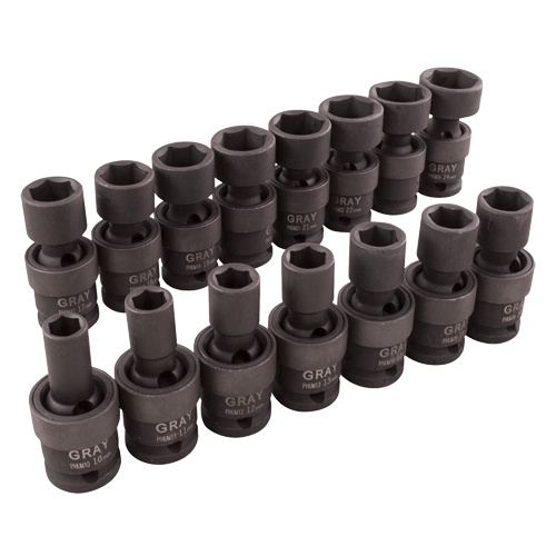 Universal Joint Socket Set, 15 Pcs, Impact, 1/2" Drive Size - Gray Tools 36815