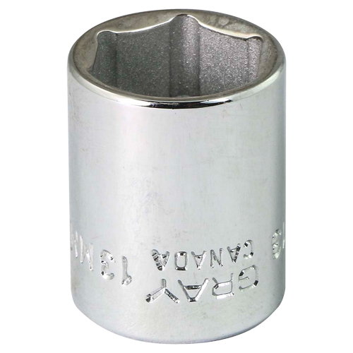 Socket, 13 mm, 1/4" Drive, 6 Points - Gray Tools M613