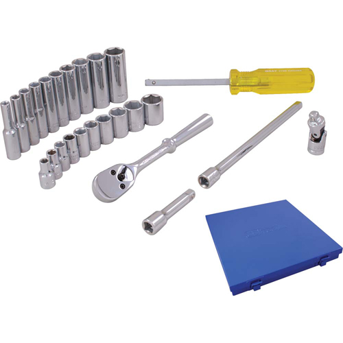 Jeu de douilles et accessoires, 25 Mcx, Prise de 1/4", Profond - Gray Tools 15025