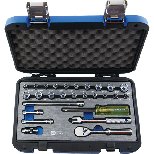 Socket Set, 27 Pcs, 1/4" Drive Size - Gray Tools 15027SH