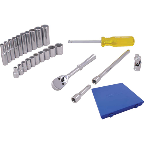 Socket & Attachment Set, 25 Pcs, 1/4" Drive Size, Deep - Gray Tools 15125