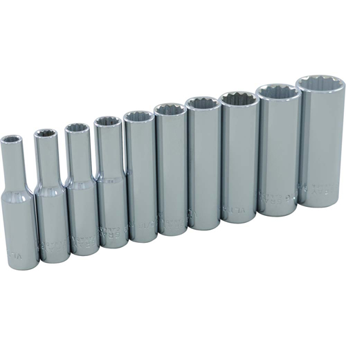 Socket Set , 10 Pcs, 1/4" Drive Size, Deep - Gray Tools 15310