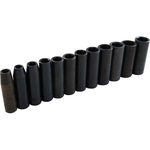 Socket Set, 12 Pcs, Impact, 3/8" Drive Size, Deep - Gray Tools 29622