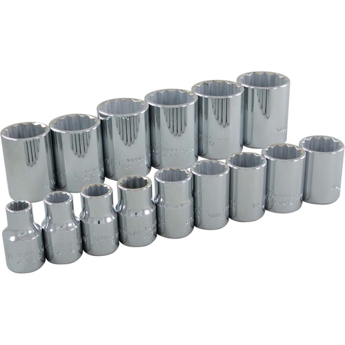 Socket Set, 15 Pcs, 1/2" Drive Size - Gray Tools 35115