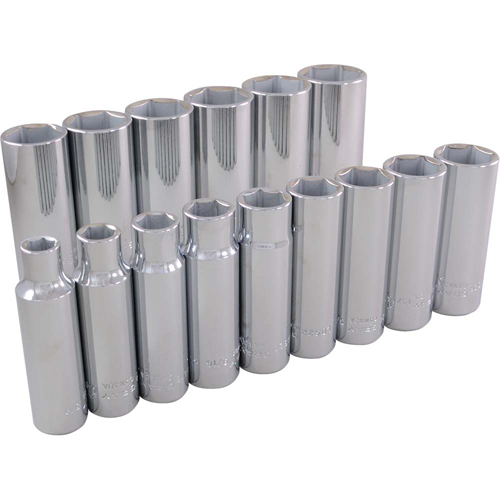 Socket Set, 15 Pcs, 1/2" Drive Size, Deep - Gray Tools 35215