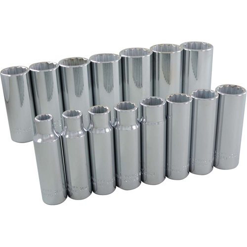 Socket Set, 15 Pcs, 1/2" Drive Size, Deep - Gray Tools 35315